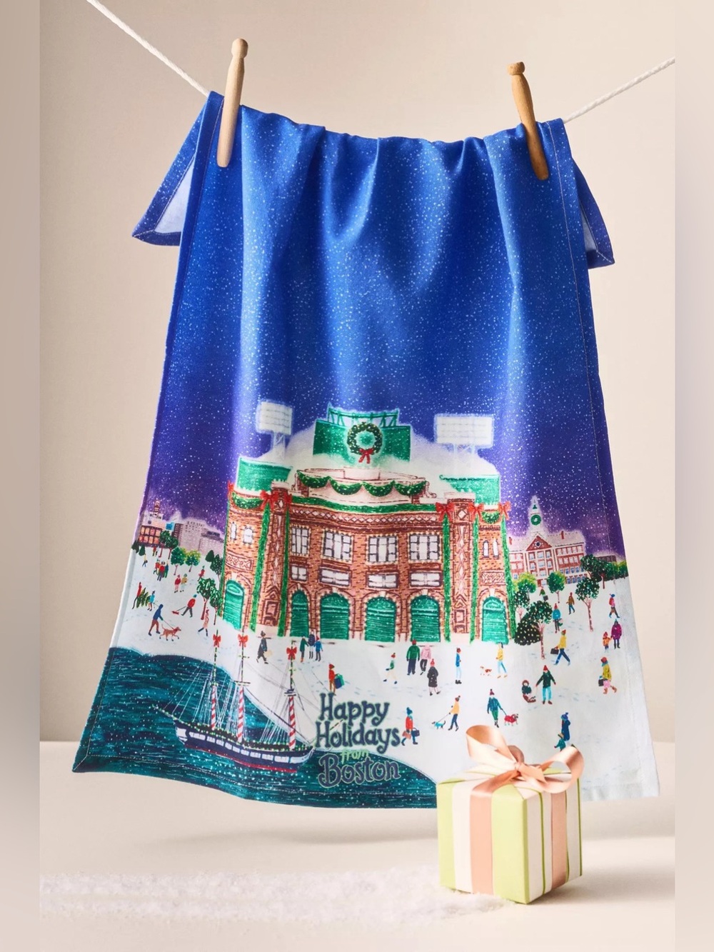 NWT Anthropologie Holiday in the City Dish Towel Boston